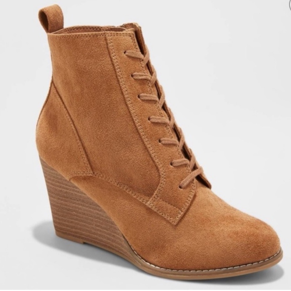 Lucky Brand Brown Suede Yelloh Lace-Up Wedge Booties Size 7